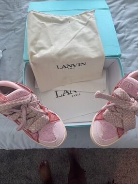 Lanvin ladies Pink & Coral Lace-Up Sneakers